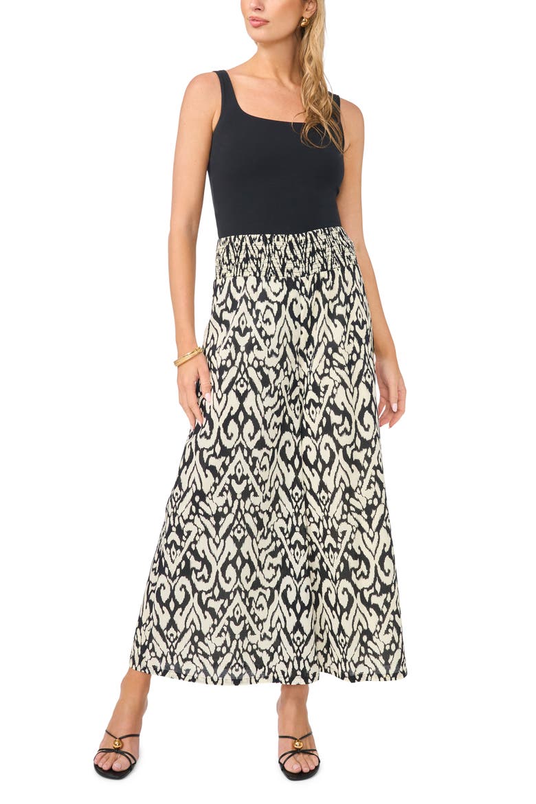 Abstract Ikat Print Cotton Crop Wide Leg Pants, Alternate, color, RICH BLACK