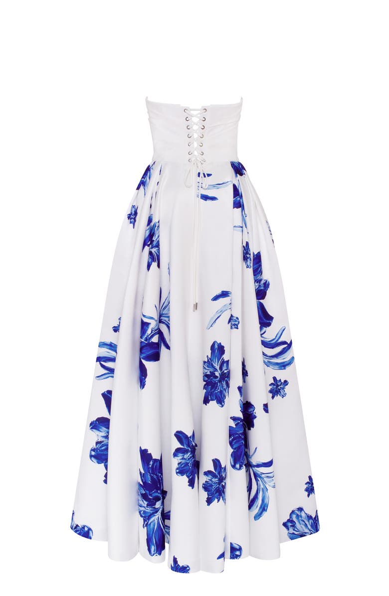 Milla Wonderful white A-line maxi dress with blue flowers, Alternate, color, White-Blue