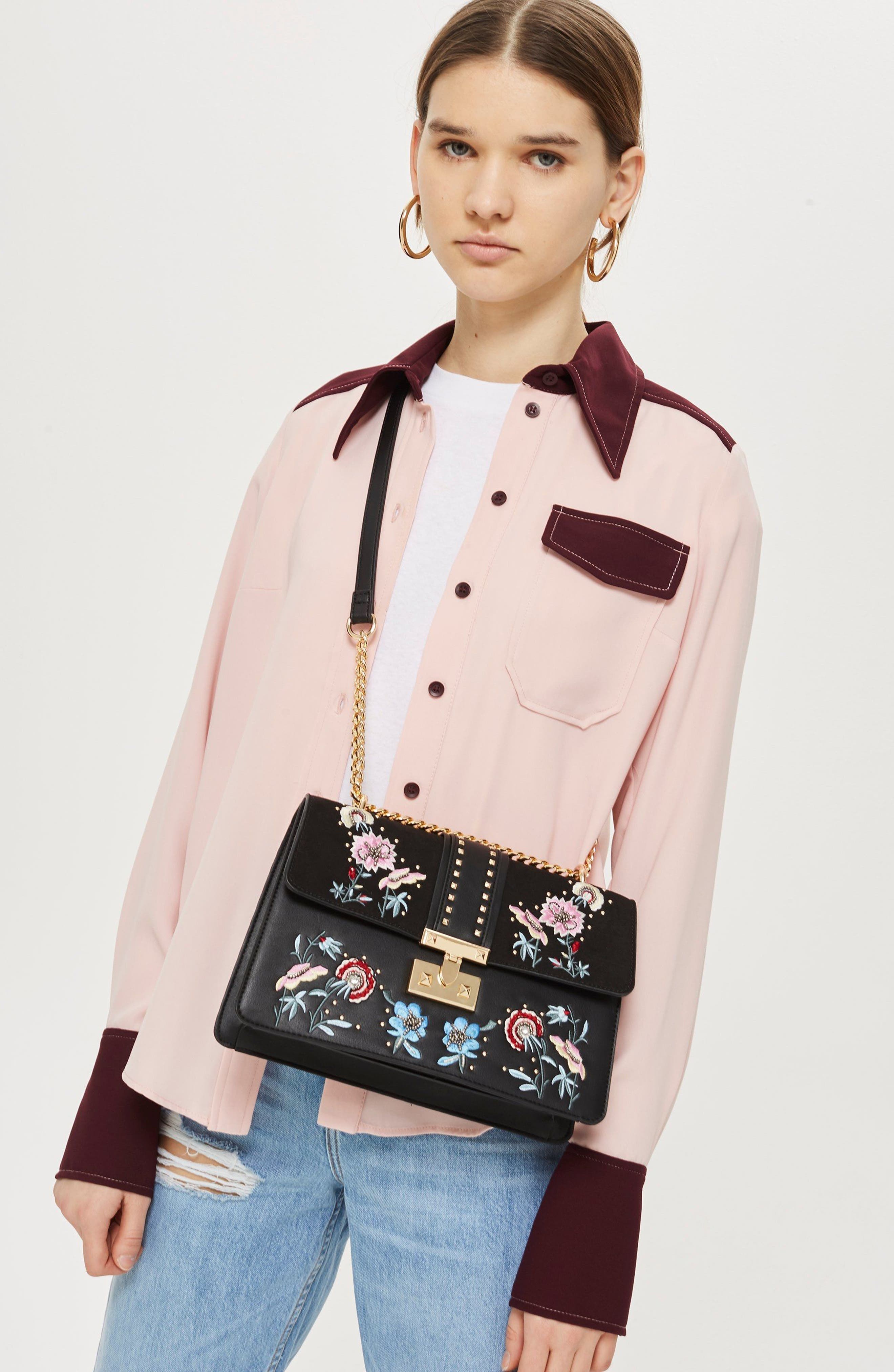 Topshop Darcy Floral Shoulder Bag, Alternate, color, 