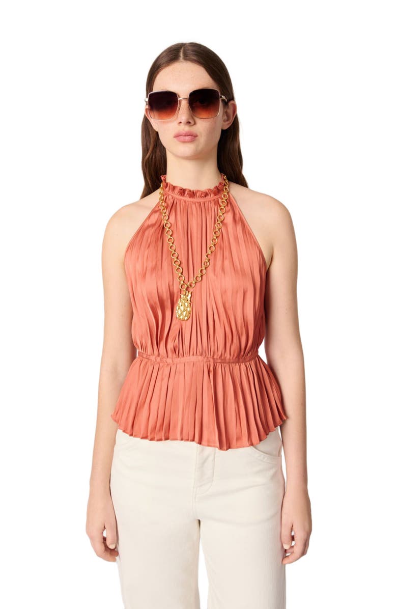 maje Sleeveless pleated top, Alternate, color, 