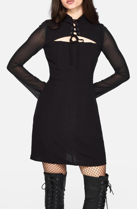 Veya Cut Out Lace Up Sleeve Mini Dress