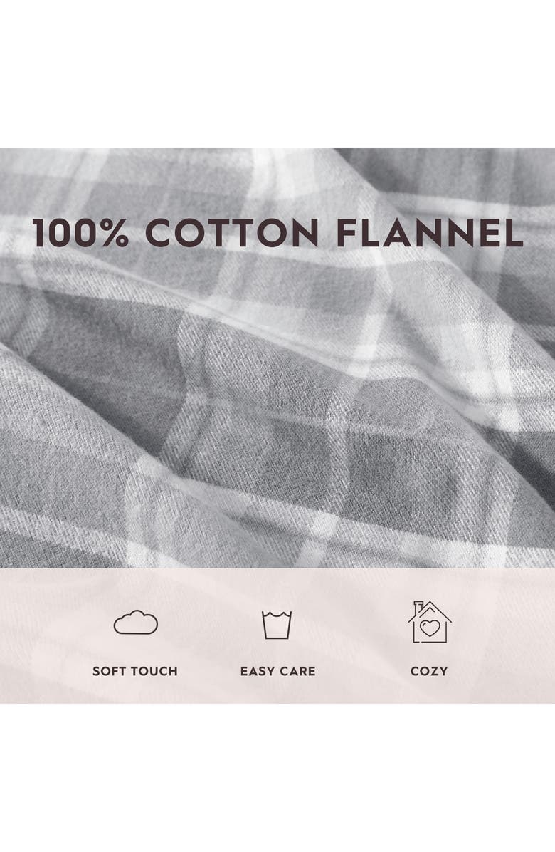 Laura Ashley Mulholland Plaid Cotton Flannel Sheet Set, Alternate, color, Grey