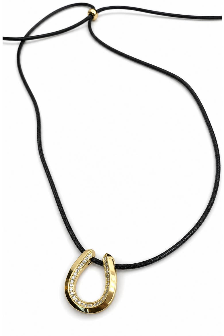 Cubic Zirconia Horseshoe Corded Necklace, Main, color, GOLD