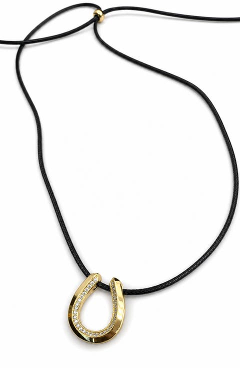 Cubic Zirconia Horseshoe Corded Necklace