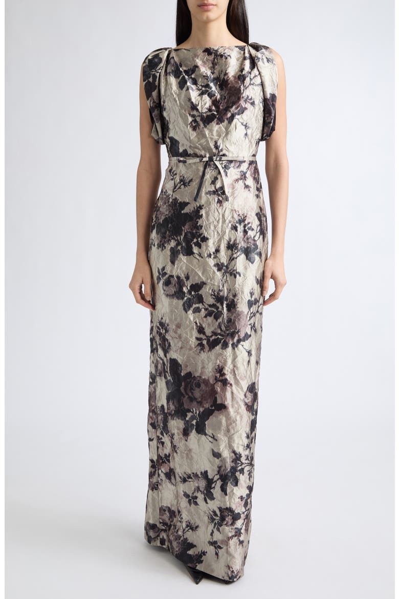 Floral Draped Textured Satin Gown, Main, color, FONTEYN ROSE PEARL