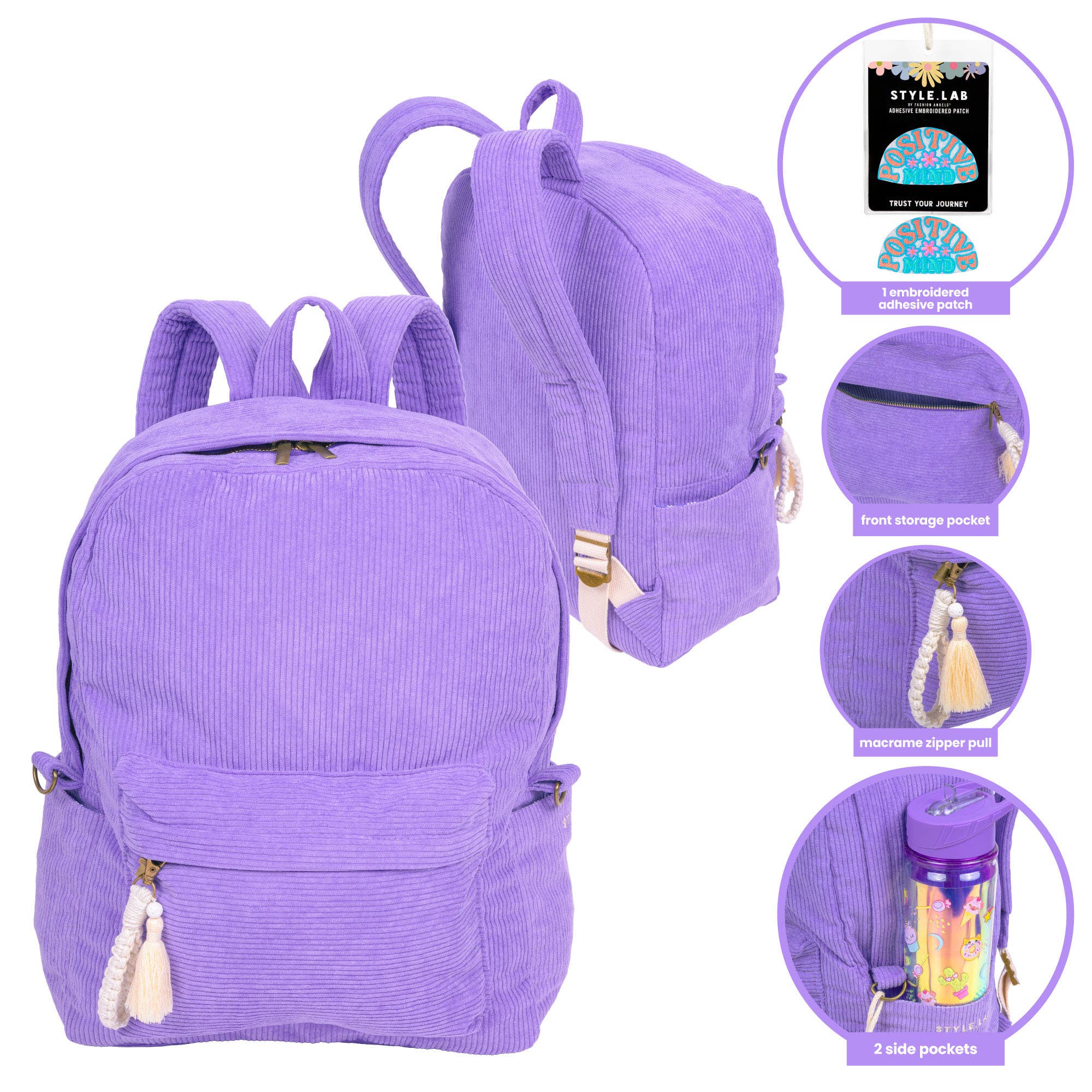 Style.Lab Billie Periwinkle Corduroy Backpack, Alternate, color, Purple