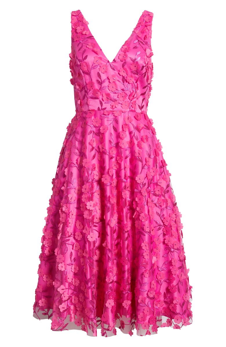 Eliza J 3D Appliqué Fit & Flare Cocktail Dress, Alternate, color, Fuchsia