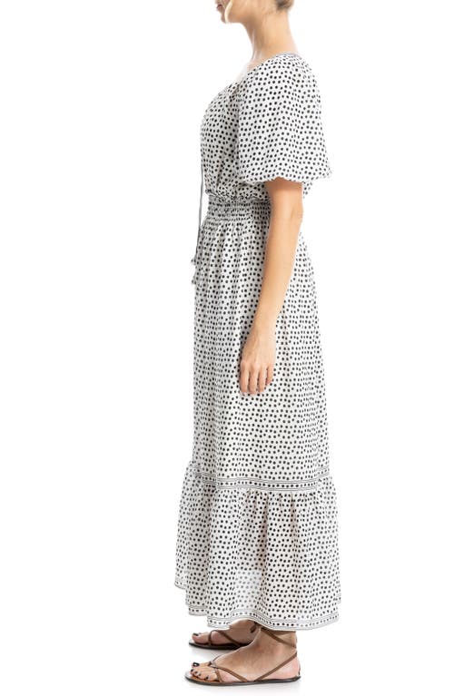 Max Studio Bubble Sleeve Tiered Maxi Dress In Cream/black Stipple Dot Pnl