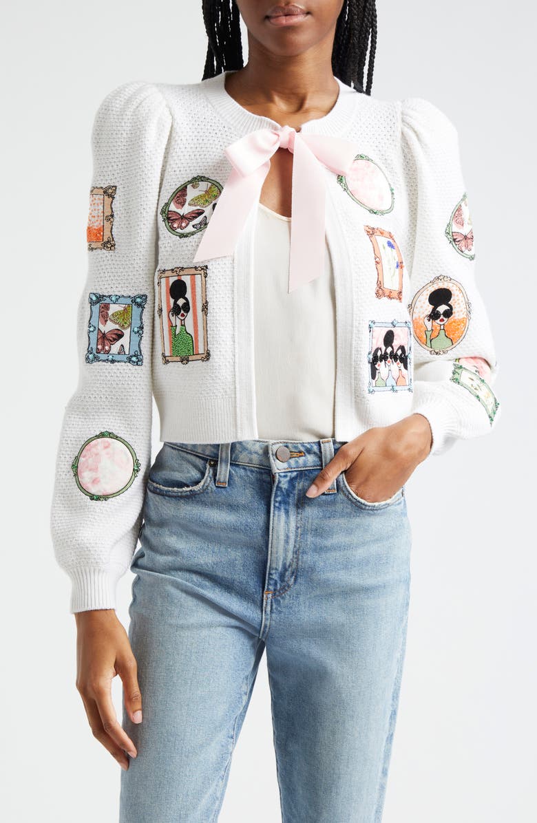 Alice + Olivia Kitty Stace Face Frame Wool Blend Cardigan, Main, color,