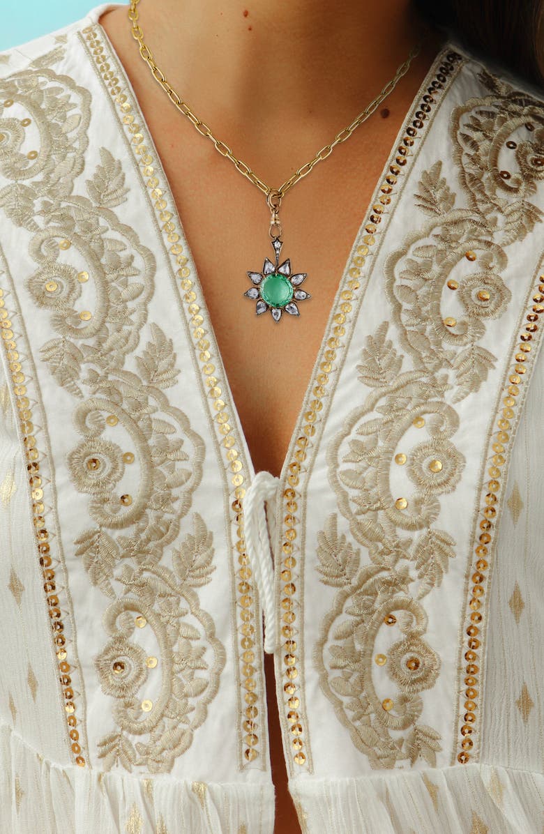 Mindi Mond Colombian Emerald & Diamond Sunburst Pendant Necklace, Alternate, color, 