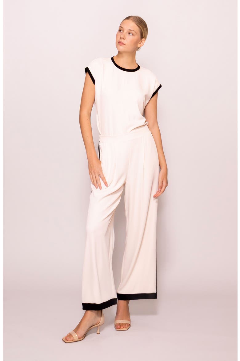 Cap Sleeve Contrast Trim Top, Alternate, color, BLACK / BONE