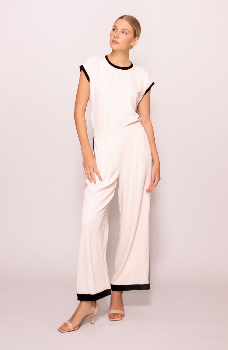 MELLODAY Cap Sleeve Contrast Trim Top, Alternate, color, Black / Bone