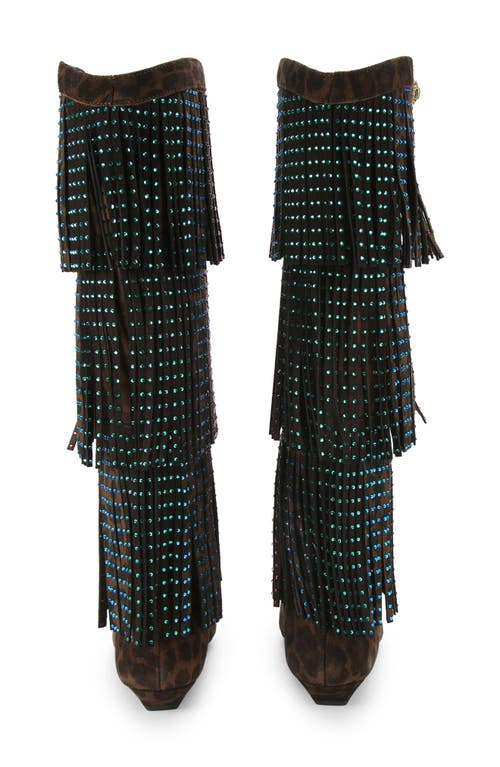 Kurt Geiger London Crystal Embellished Fringe Western Boot In Brown