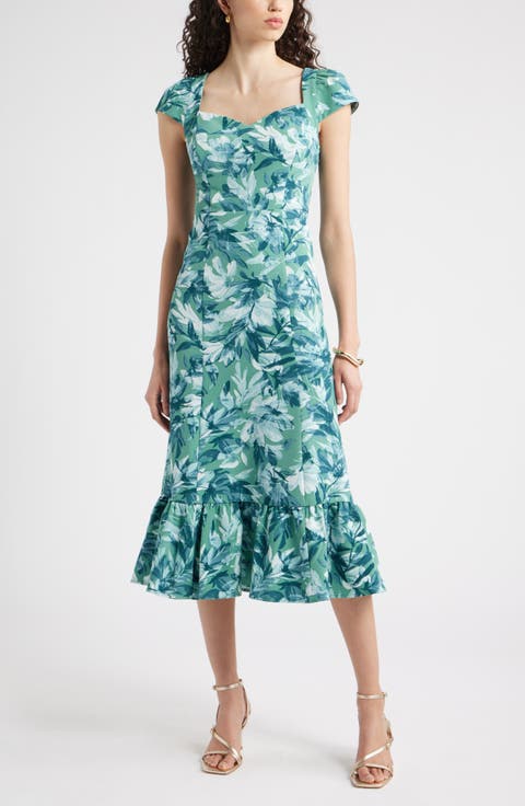 Sweetheart Neckline Cap Sleeve Midi Dress