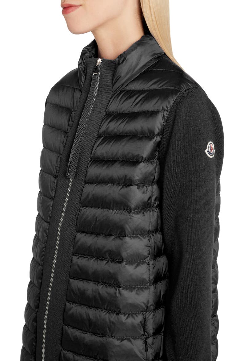 Quilted Lightweight Down & Wool Cardigan, Alternate, color, BLACK