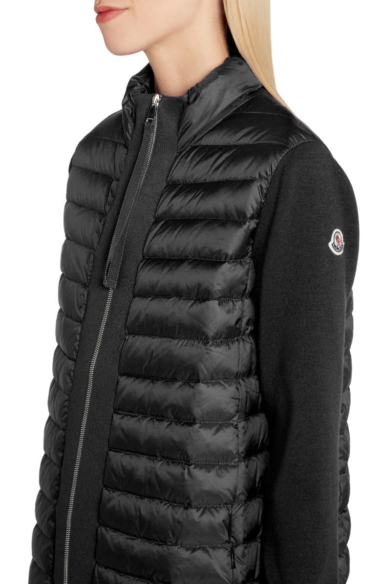 Moncler Quilted Lightweight Down & Wool Cardigan, Alternate, color, 