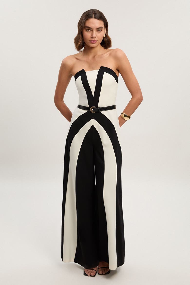 Colour Block Bandeau Jumpsuit, Main, color, Mono