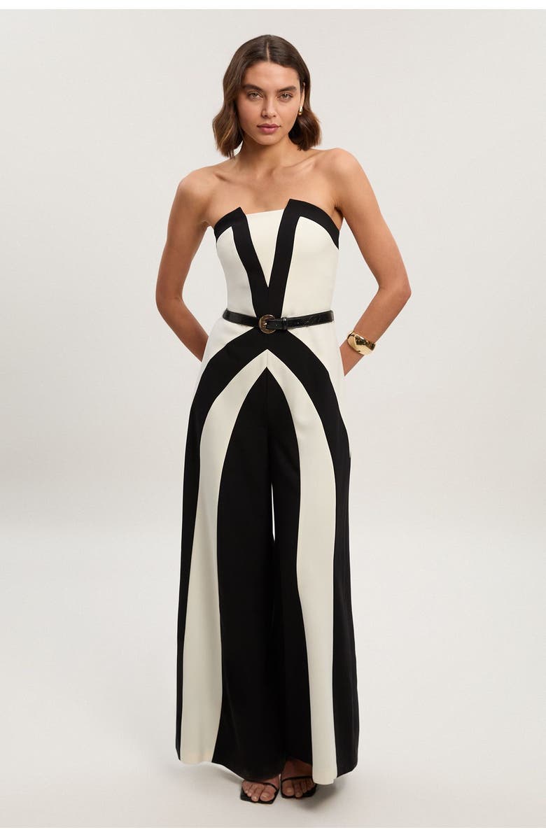 Karen Millen Colour Block Bandeau Jumpsuit, Main, color, Mono