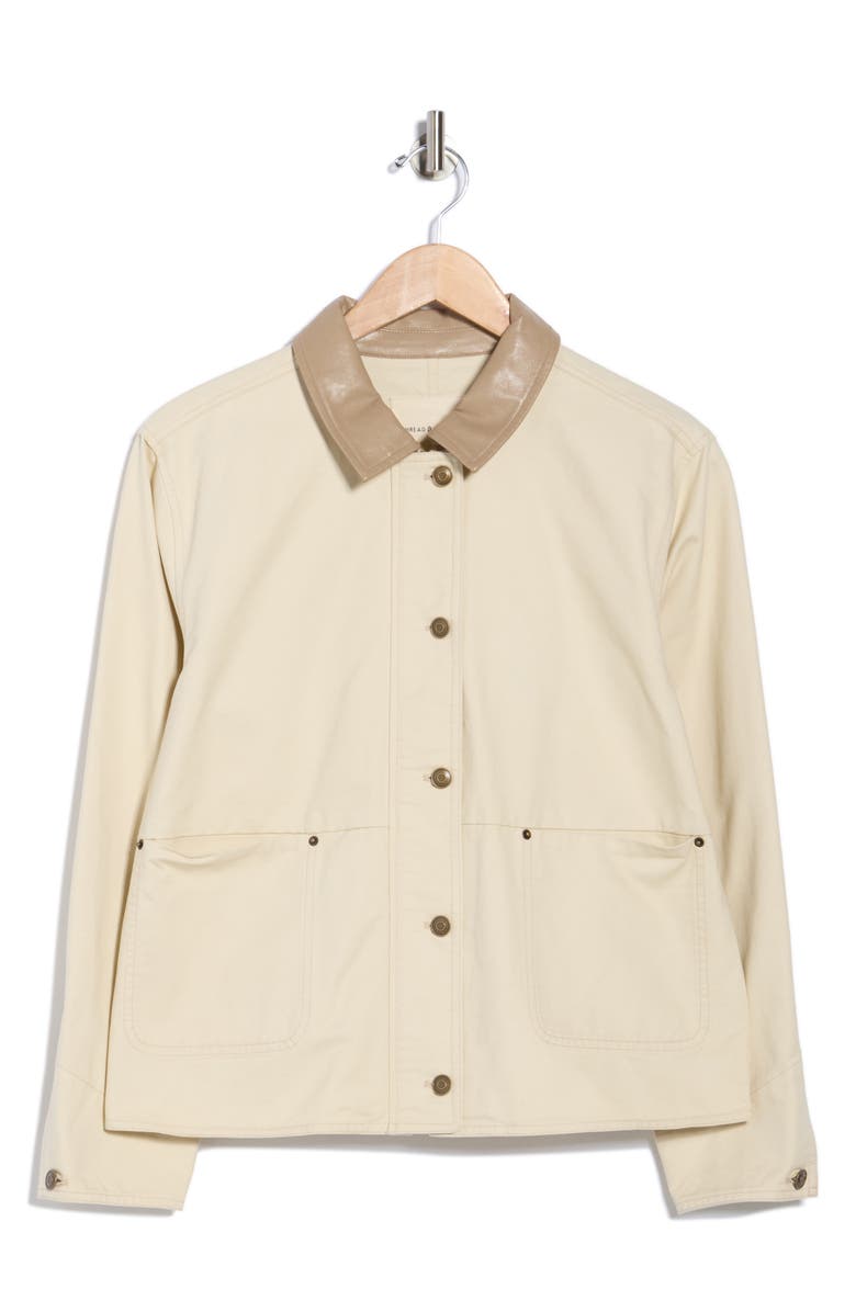 Thread & Supply Faux Leather Collar Cotton Barn Jacket, Alternate, color, Bone Taupe