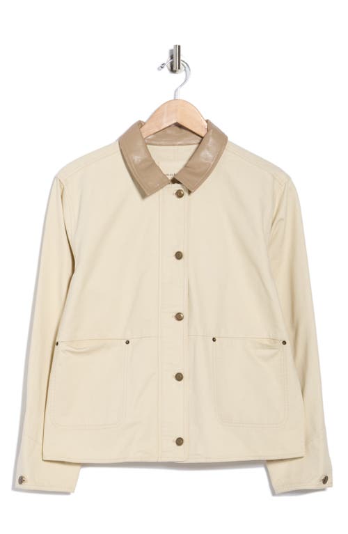 Thread & Supply Faux Leather Collar Cotton Barn Jacket In Neutral