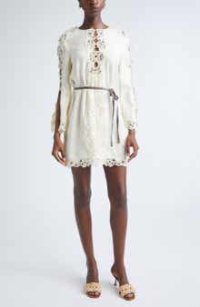 Awaken Long Sleeve Lace Trim Linen Minidress