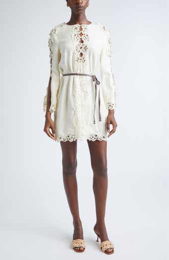 Awaken Long Sleeve Lace Trim Linen Minidress