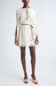 Zimmermann Awaken Long Sleeve Lace Trim Linen Minidress