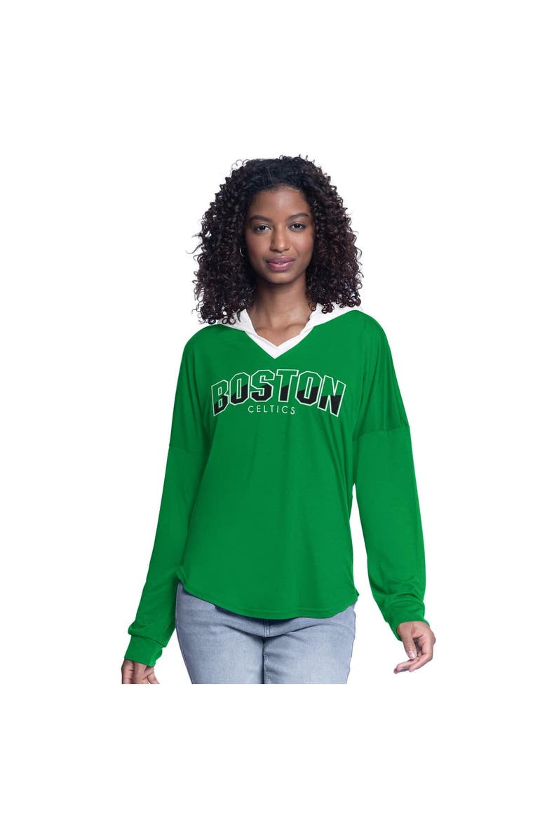 Women's G-III 4Her by Carl Banks Kelly Green Boston Celtics Bench Player Oversized Long Sleeve Hooded Top, Alternate, color, Kelly Green