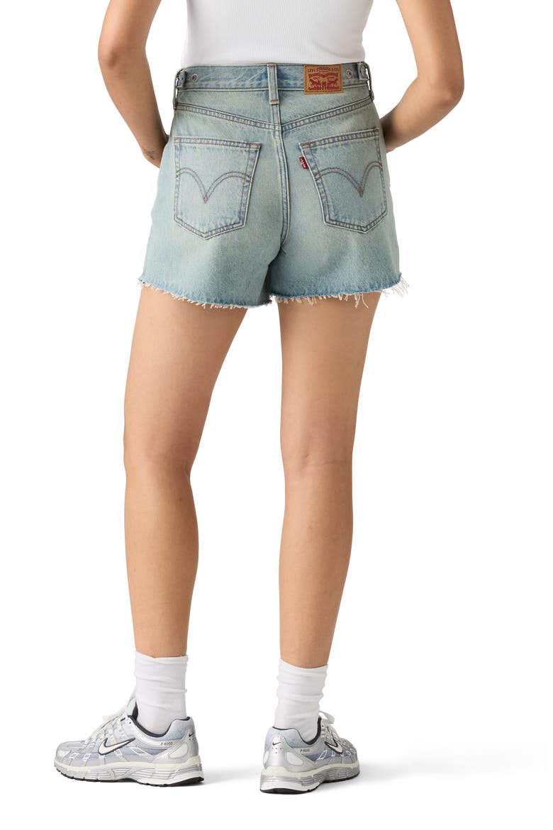 Cinch Mid Thigh Raw Hem Denim Shorts, Alternate, color, TIME TO DUST SHORT