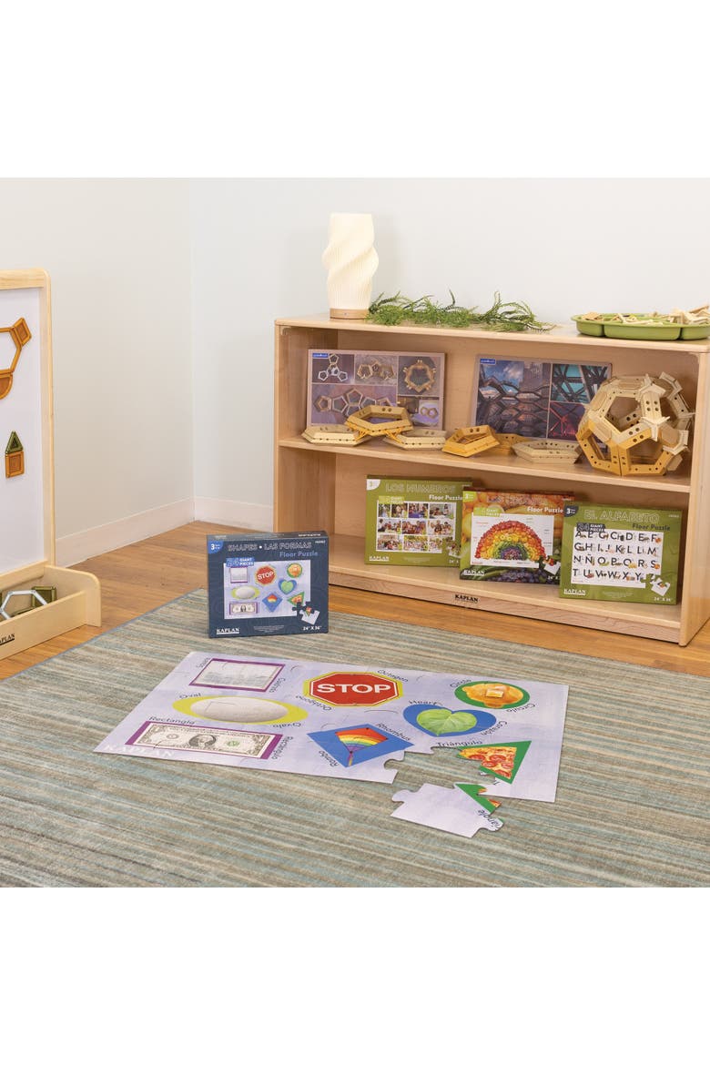 Shapes - Las Formas - Bilingual Floor Puzzle - 24 Pieces, Alternate, color, Blue
