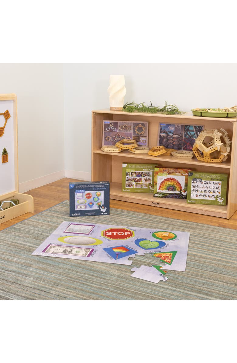 Kaplan Early Learning Company Shapes - Las Formas - Bilingual Floor Puzzle - 24 Pieces, Alternate, color, Blue