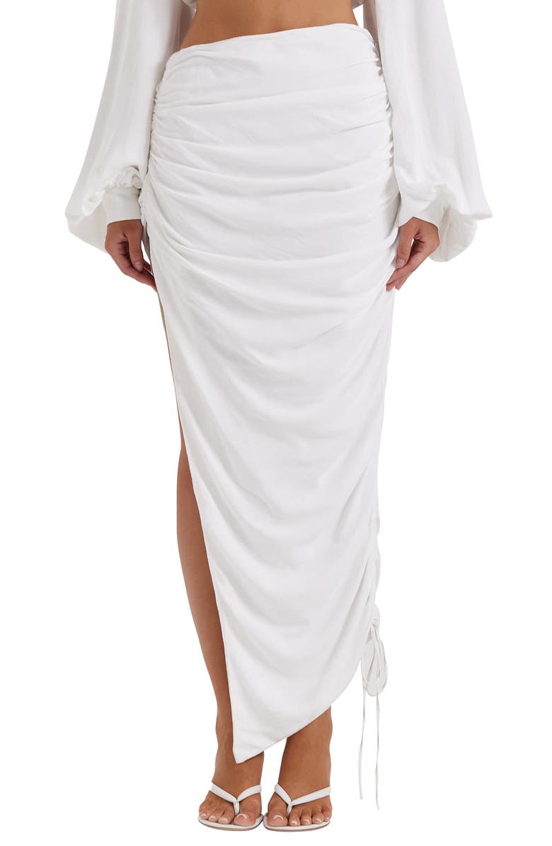 HOUSE OF CB Loie Ruched Slit Maxi Skirt, Main, color, White