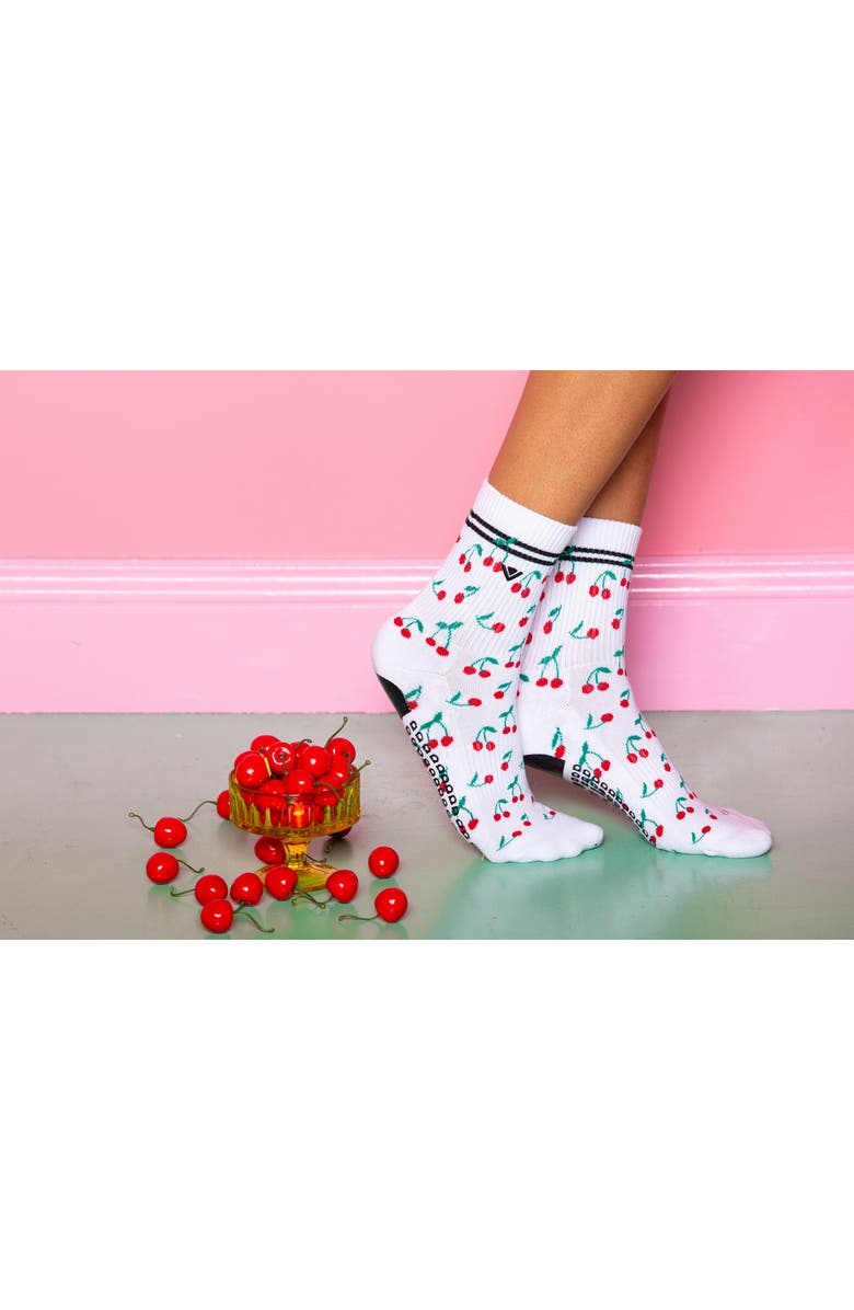 Arebesk Classic Crew Assorted 2-Pack No-Slip Grip Socks, Alternate, color, White/ Cherry