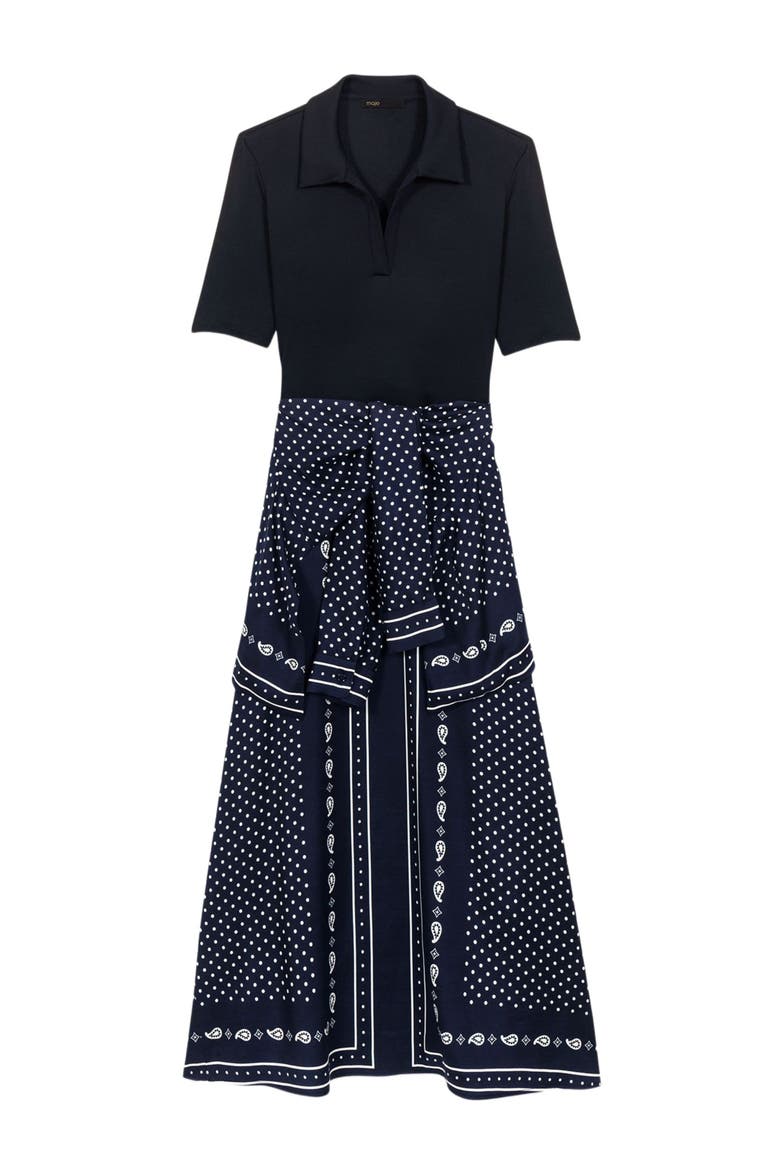 Patterned mixed-material dress, Alternate, color, Navy dot bandana print