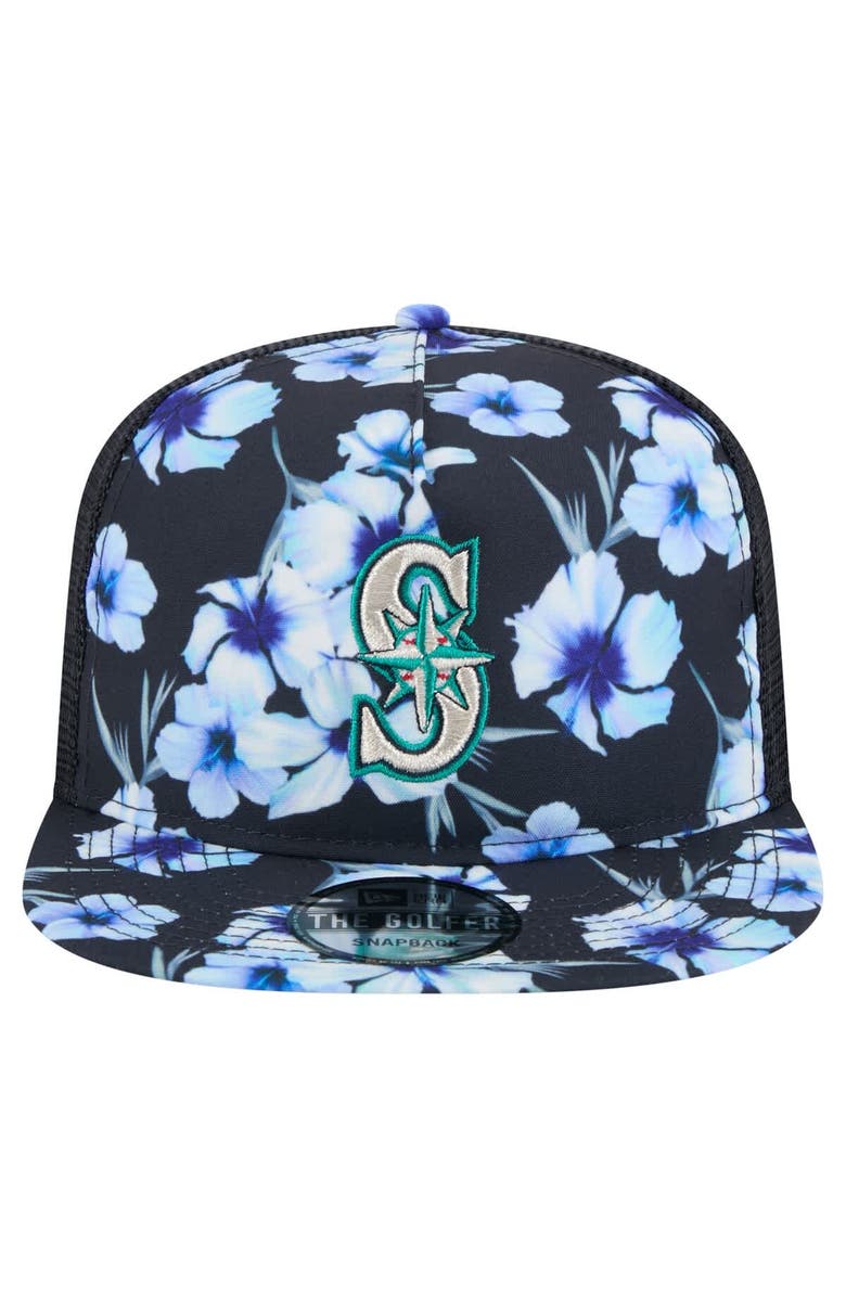 New Era Men's New Era Navy Seattle Mariners Adventure Pattern Golfer Trucker Snapback Hat, Alternate, color, 