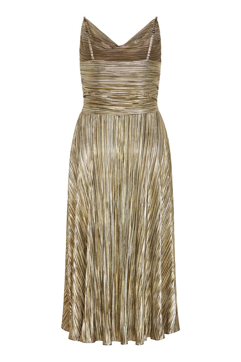 Kamila Plissé Metallic Sleeveless Maxi Dress, Alternate, color, BRONZE