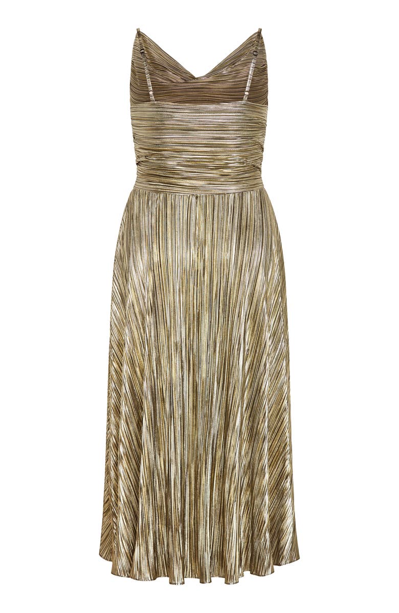 City Chic Kamila Plissé Metallic Sleeveless Maxi Dress, Alternate, color, Bronze