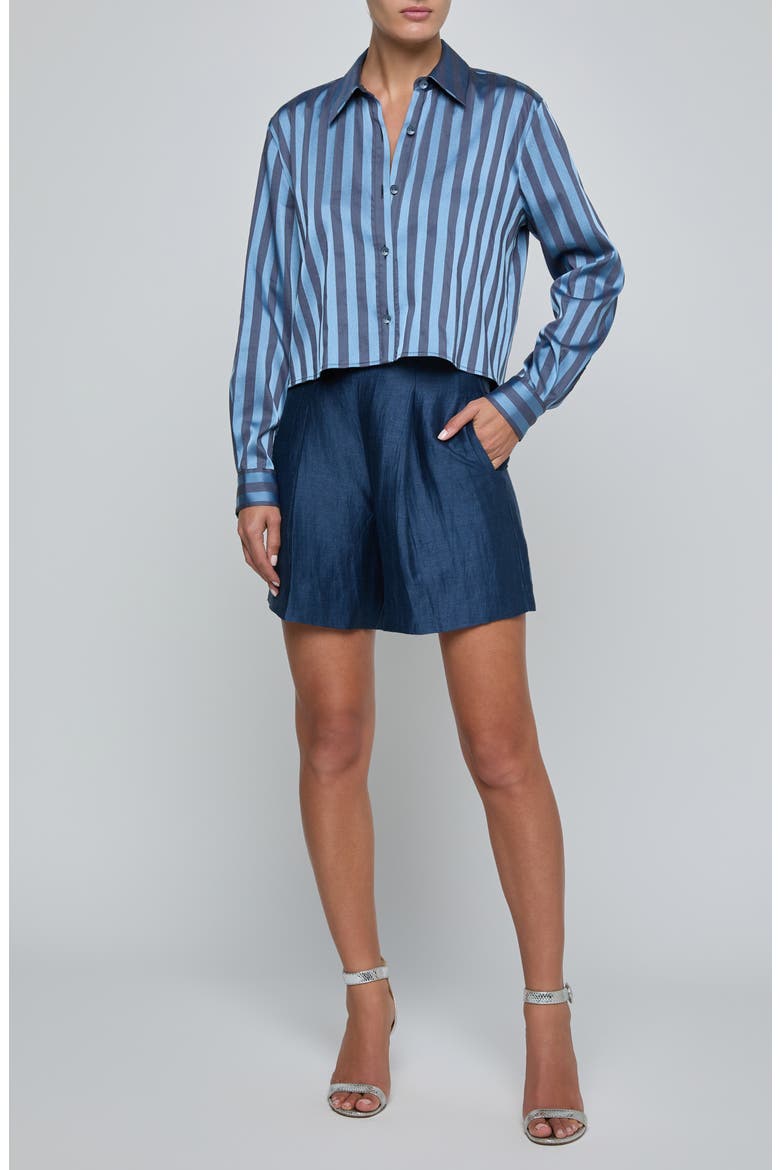 Cosette Stripe High-Low Crop Button-Up Shirt, Alternate, color, BLUE MULTI STRIPE