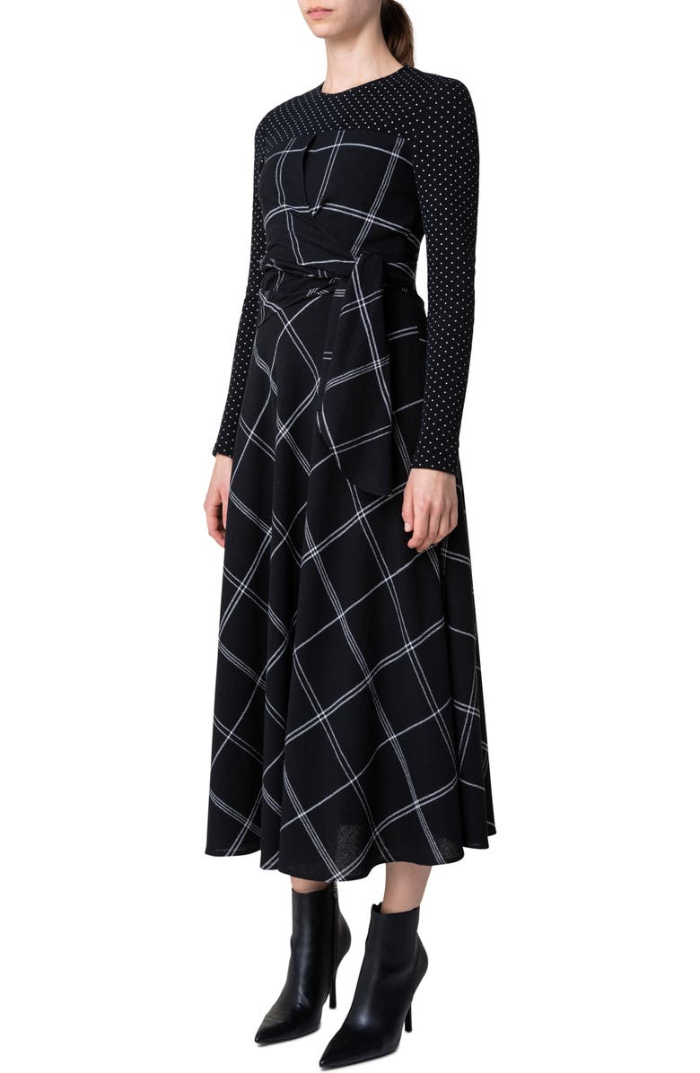 Akris punto Mixed Media Long Sleeve Wool Blend Dress, Alternate, color, 