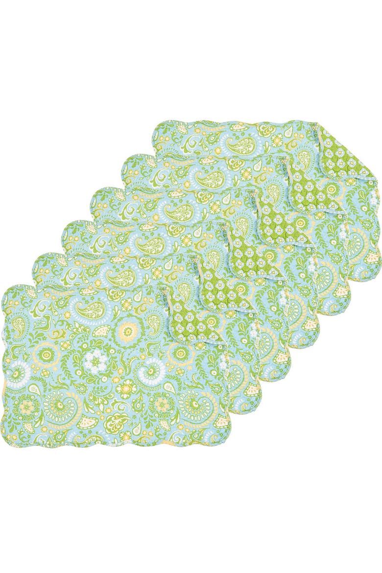 Zoe 100% Cotton Set of 6 Placemats 13" x 19", Main, color, Green