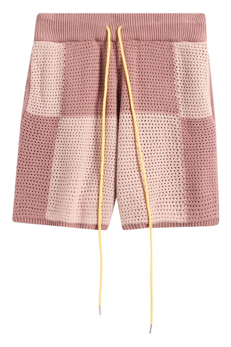 Checker Patchwork Mesh Knit Shorts, Alternate, color, MAUVE