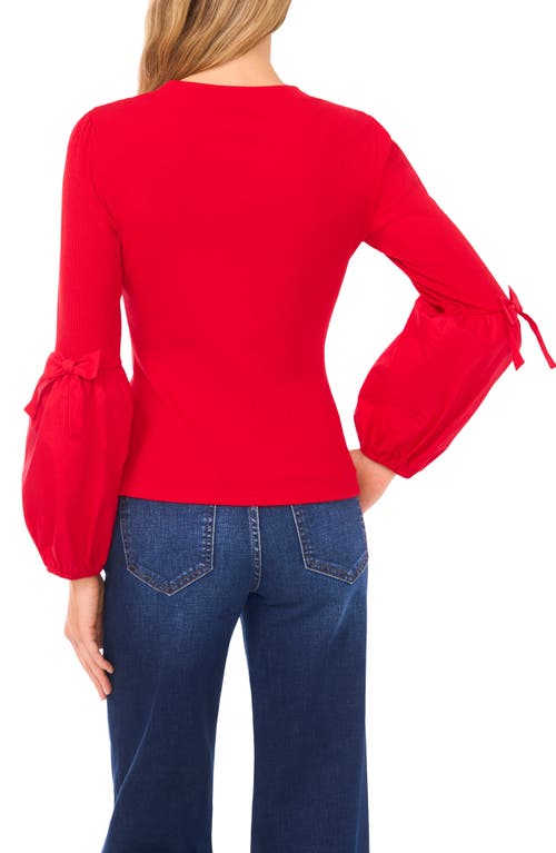 Cece Mixed Media Layered Look Sweater In Red