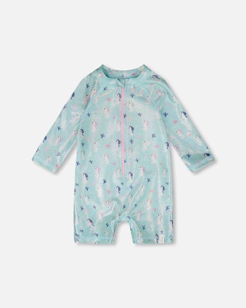 One-Piece Long Sleeve Seahorse Rashguard (Toddler & Little Kid)