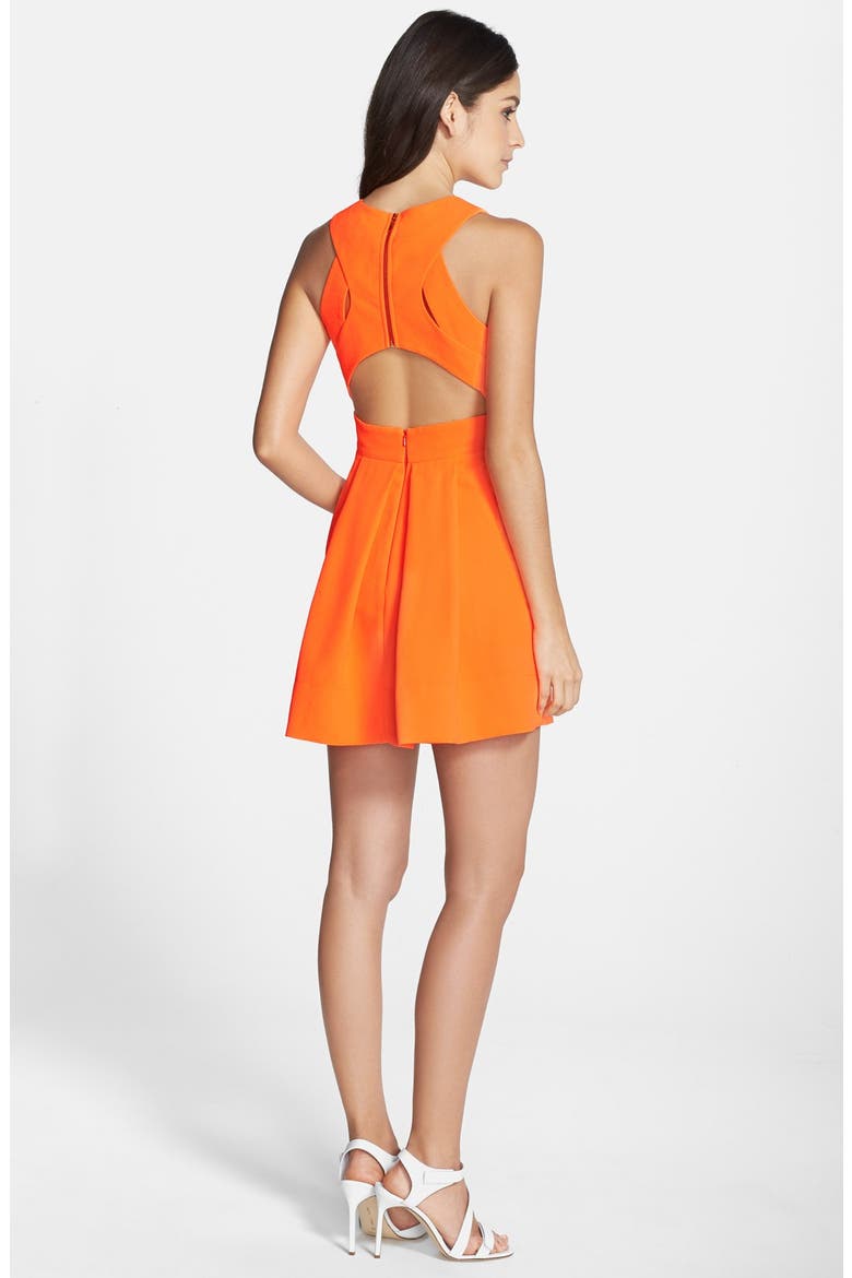 Back Cutout Woven Fit & Flare Dress (Nordstrom Exclusive), Alternate, color, TANGERINE
