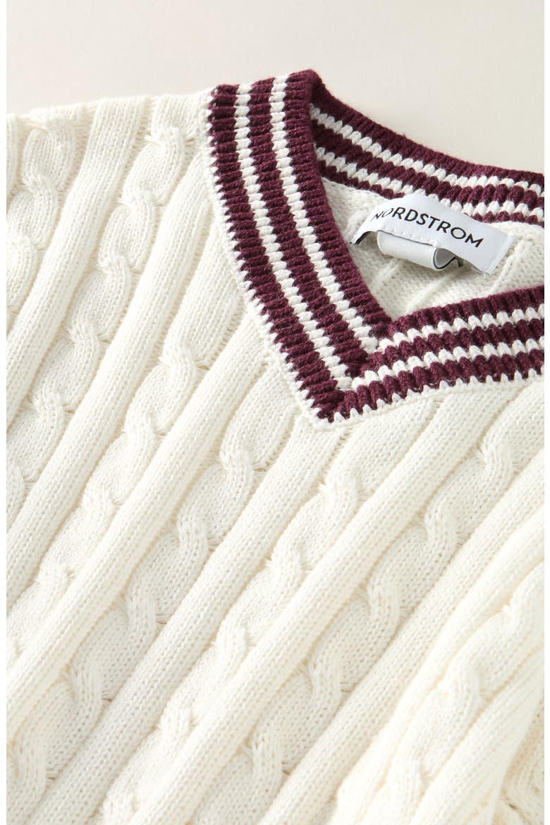 Kids' V-Neck Cable Sweater, Alternate, color, IVORY TOFU