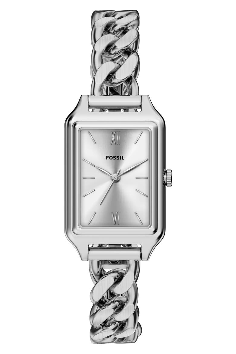 Raquel Tank Curb Chain Bracelet Watch, 23mm x 38mm, Main, color, SILVER