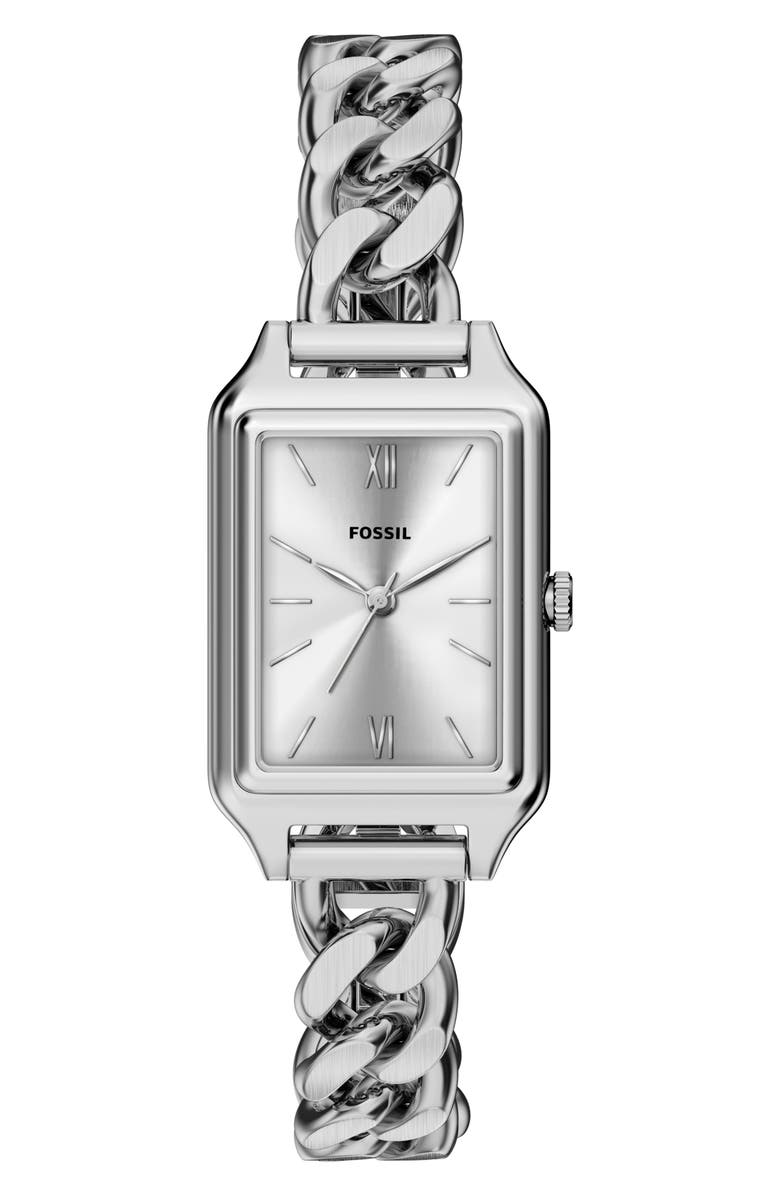 Fossil Raquel Tank Curb Chain Bracelet Watch, 23mm x 38mm, Main, color, 