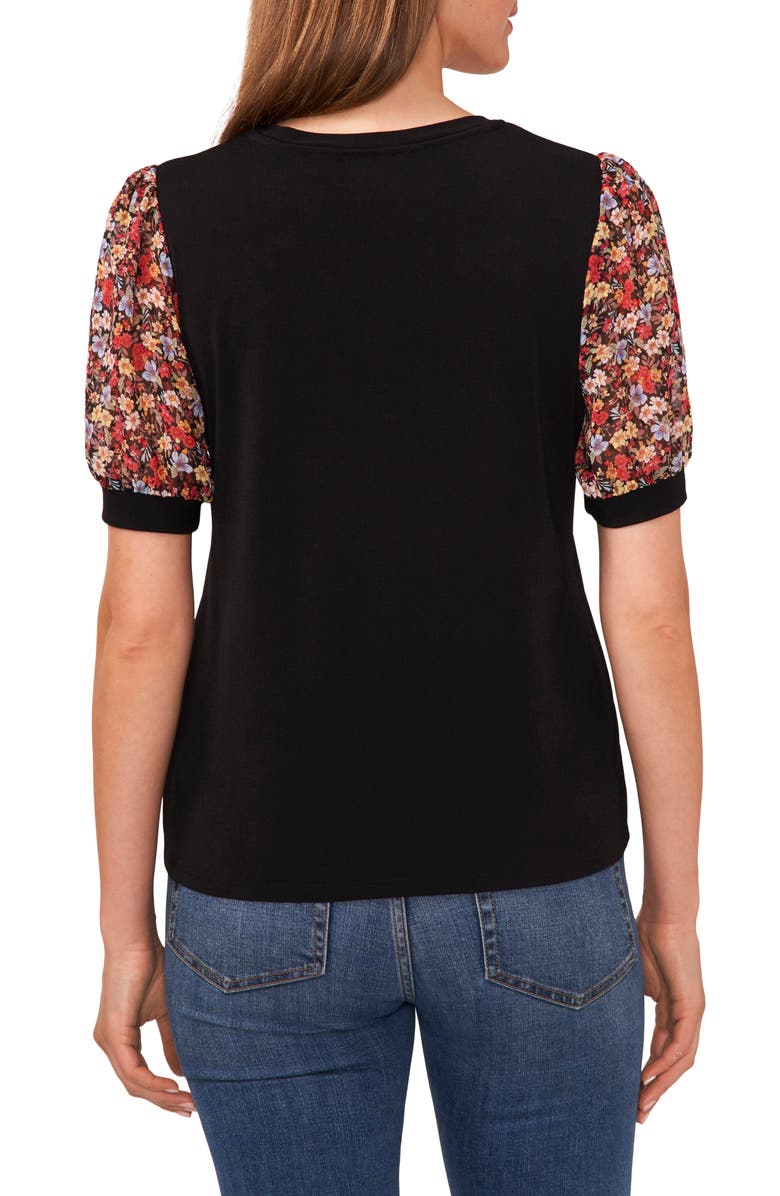 CeCe Mixed Media Floral Puff Sleeve Top, Alternate, color, 