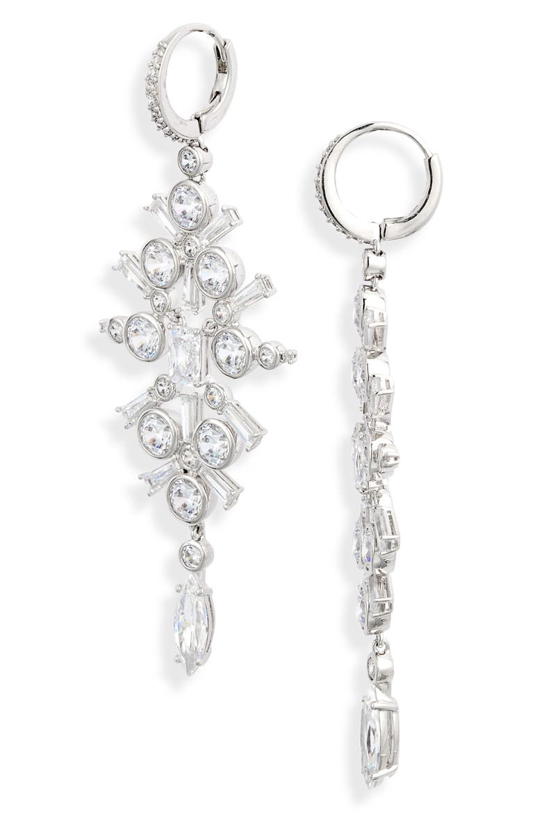 Under the Sea Cubic Zirconia Kite Leverback Earrings, Main, color, RHODIUM