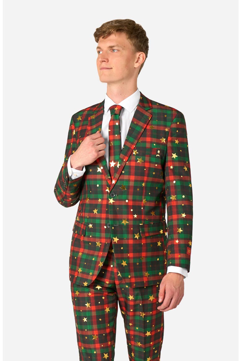 Tartan Tidings Slim Fit Plaid Two-Piece Suit & Tie Set, Alternate, color, GREEN MULTI